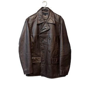 90s Leather Peacoat - Etsy