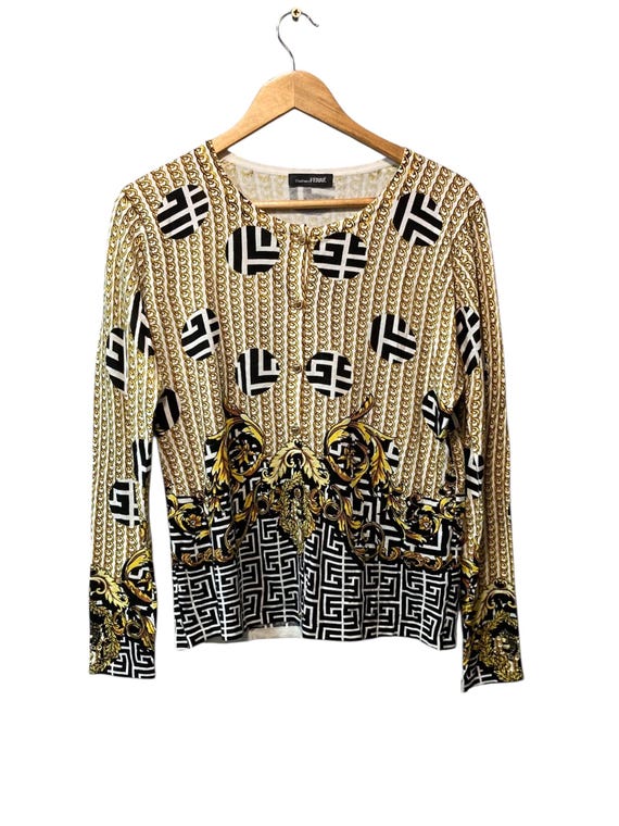 Gianfranco Ferré, Vintage Gianfranco Ferre Cardigan: Baroque Chain Monogram Print