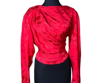 Vintage 80's Louis Feraud blouse / 100% silk / Red color / Waist adjustments / Very good condition / size 42