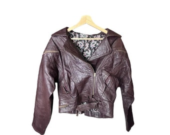 Vintage 90s women biker leather jacket Xs/S