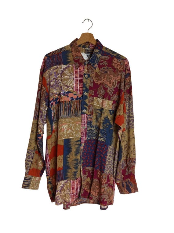 Vintage Patchwork Pattern Shirt – Men’s Statement… - image 2
