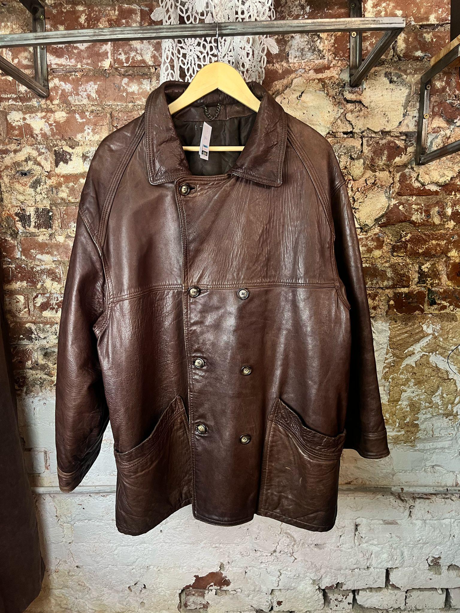 Vintage 80s Italian Leather Peacoat Jacket, Brown - Etsy