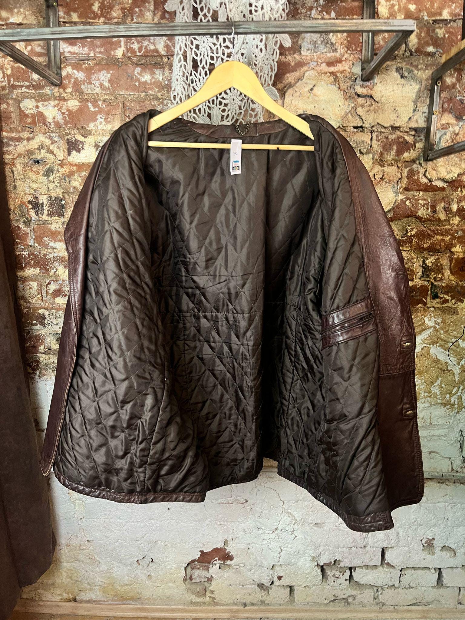 Vintage 80s Italian Leather Peacoat Jacket, Brown - Etsy