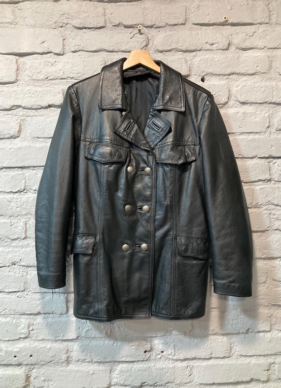 Vintage 1991 Werner Roth KG Leather Police Jacket, Brass Buttons