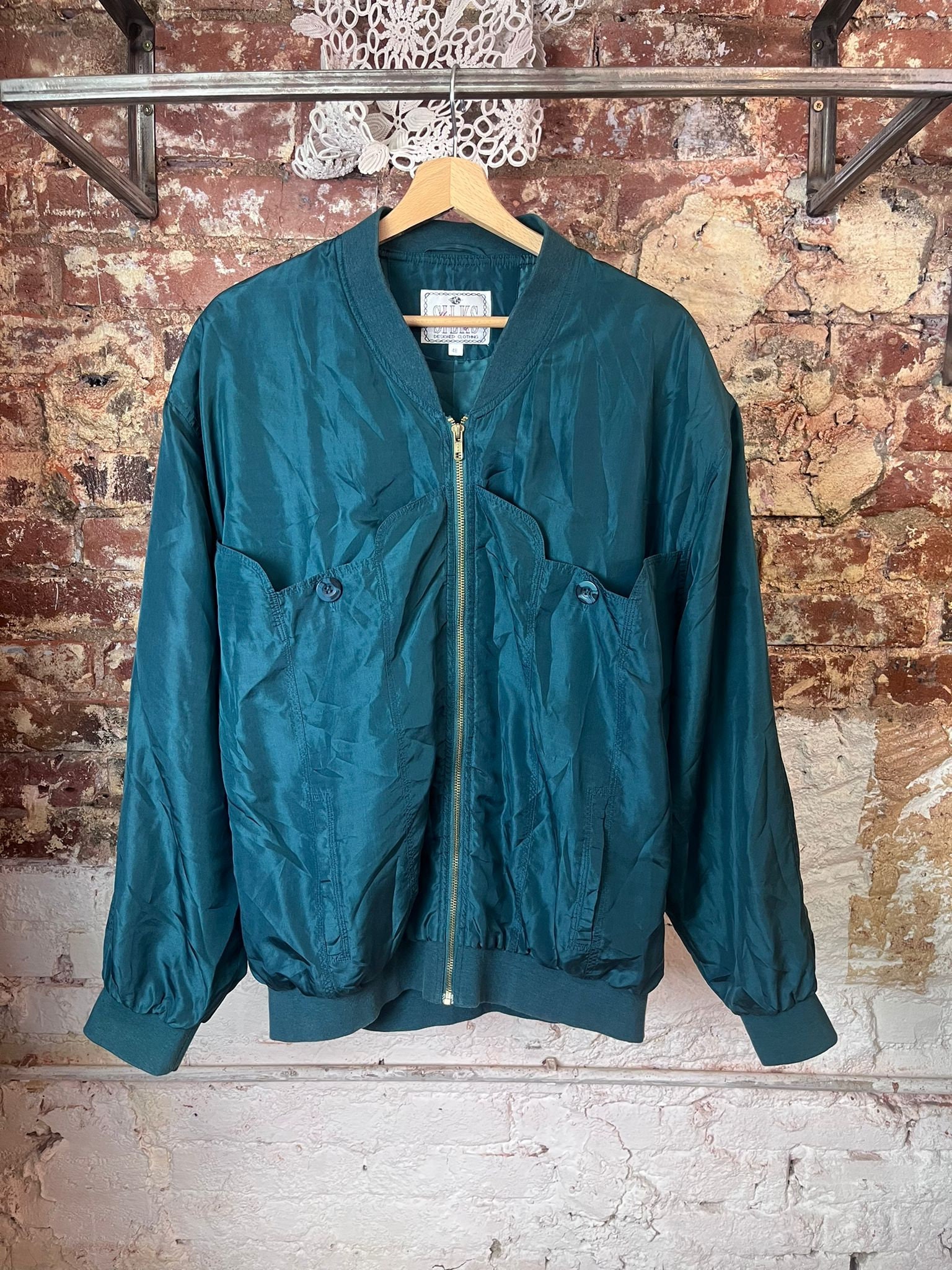 80-90s Vintage　Silk Bomber Jacket Vintage / 90's / Silk / Bomber / Jacket / Silk / Green