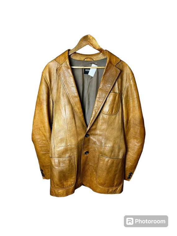Vintage 90 s Hugo Boss Leather Jacket 100 Lamb Leather Brown Colour Closes With 2 Front Buttons Pockets 50 Etsy Canada