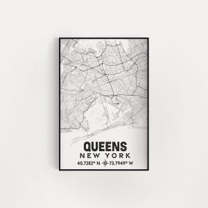 Queens New York City Borough Map Print |[ Digital Download, 300 DPI, 5 Sizes, Original Artwork ]| Original Art Prints Studio