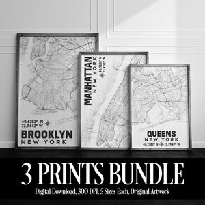 Distritos de la ciudad de Nueva York - Paquete de 3 impresiones / [Descarga digital, 300 DPI, 5 tamaños cada una, obra de arte original] / Original Art Prints Studio