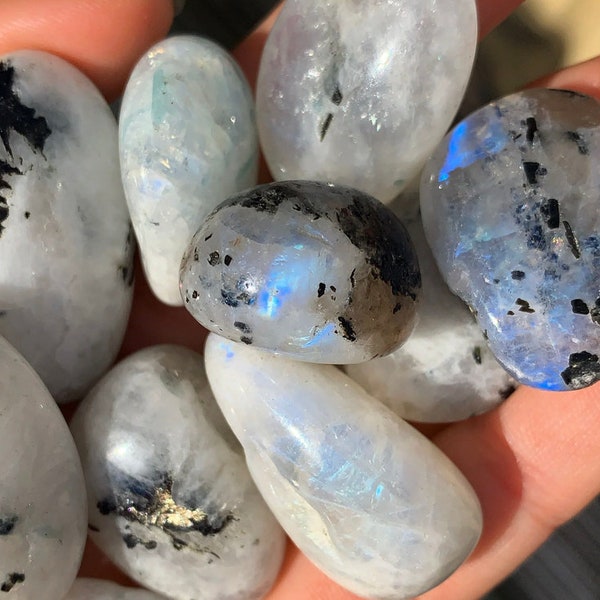 Moonstone Crystal Tumblestone Natural Gemstones Healing Stones with Flash Moon Stone Reiki Gift Shop UK