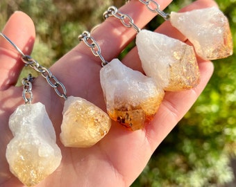 Citrine Crystal Keyring Natural Shard Healing Stone Gemstone Key Chain Charm Crystals Accessory