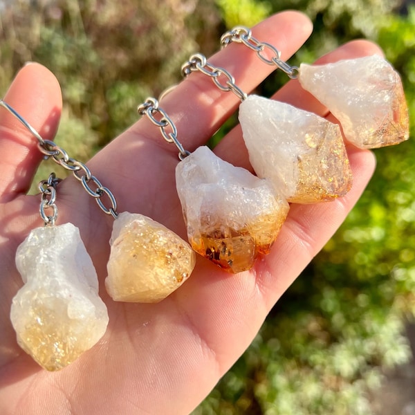 Citrine Crystal Keyring Natural Shard Healing Stone Gemstone Key Chain Charm Crystals Accessory