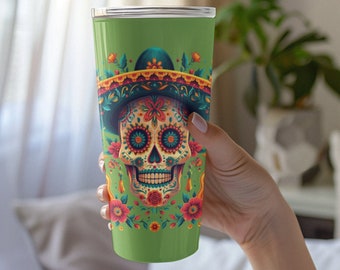 Fiesta Ready Tumbler with Skull, Guitars, and Cinco de Mayo Vibes - 20 oz Decorated Cup, Cinco de Mayo Skull and Guitars Tumbler