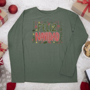 Feliz Navidad Long Sleeve Shirt, Merry Christmas Long Sleeve Shirt, Navideño Tees, Spanish Xmas Shirt, Feliz Navidad tee, Xmas Gift Idea