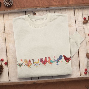 Сute Christmas Chickens Sweatshirt, Christmas Farm Animals Sweatshirt, Womens Christmas Chicken Sweatshirt,Christmas Holiday Sweatshirt Gift