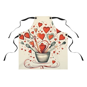 Valentine Bowl of Hearts Apron, Heart Valentine&#39;s Apron, Women&#39;s Apron, Kitchen Apron, Valentines Decor, Womens Apron for Valentines