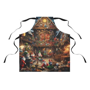 Santa&#39;s Workshop Apron, Cookie Making Crew Apron, Christmas Apron, Christmas Lights Apron, Cookie Apron, Christmas Gift, Christmas cookie ap