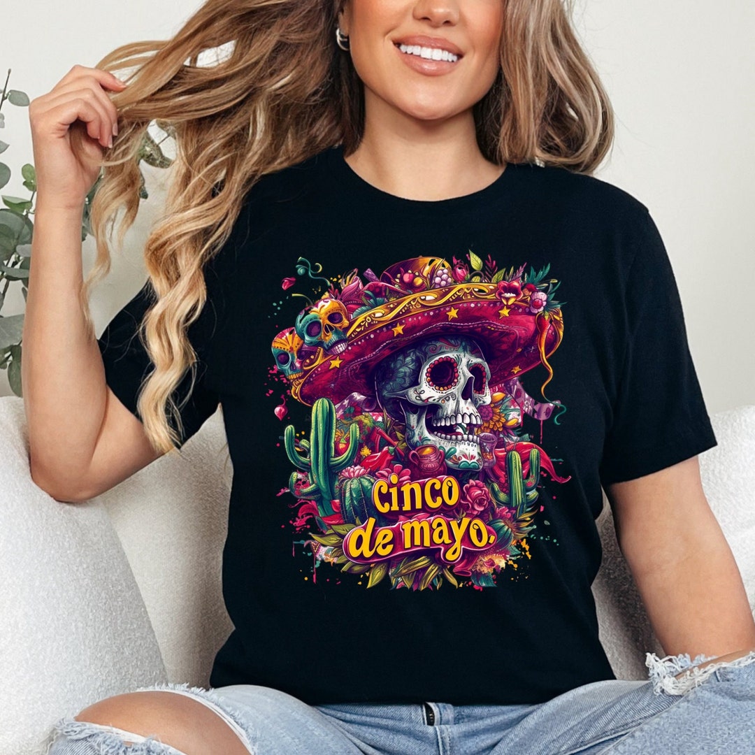 Camisetas Básicas Camiseta Calavera Mexicana Camisa Del Cinco De