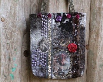 boho romantic shoulder bag/tote &quot;Antique collage&quot; hand dyed vintage textiles, antique trims, embroidered