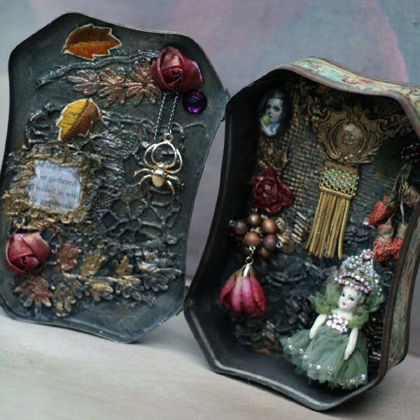 boîte d’ombre d’art originale « Petite magie », boîte de diorama de collage inspirée du conte de fées victorien, art d’assemblage, fabriqué à la main, peint à la main