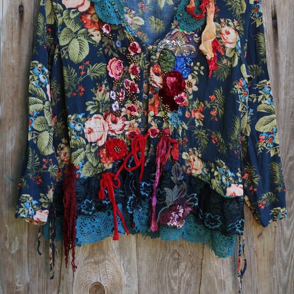 boho artsy light jacket  "Gypsy girl" boho chic altered couture, wearable art, ornate jacket, gypsy romantic
