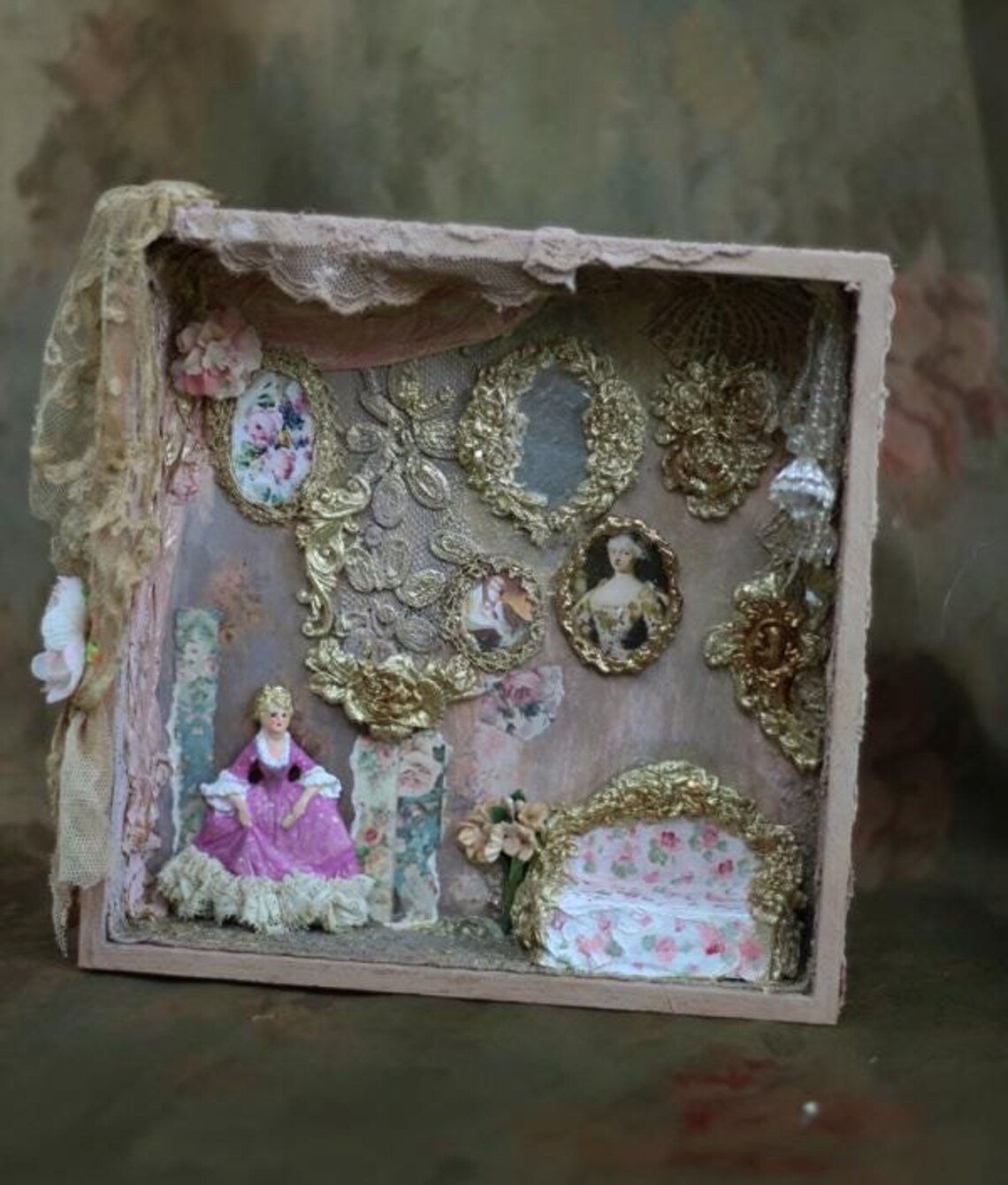 Collage Diorama, Assemblage Art Shadow Box 'little Boudoir Original Art