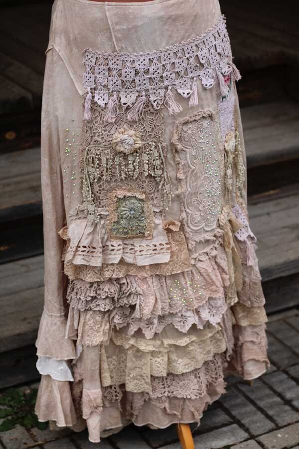 Vintage Sari Beaded Patchwork Bohemian Skirt Light Purple W28