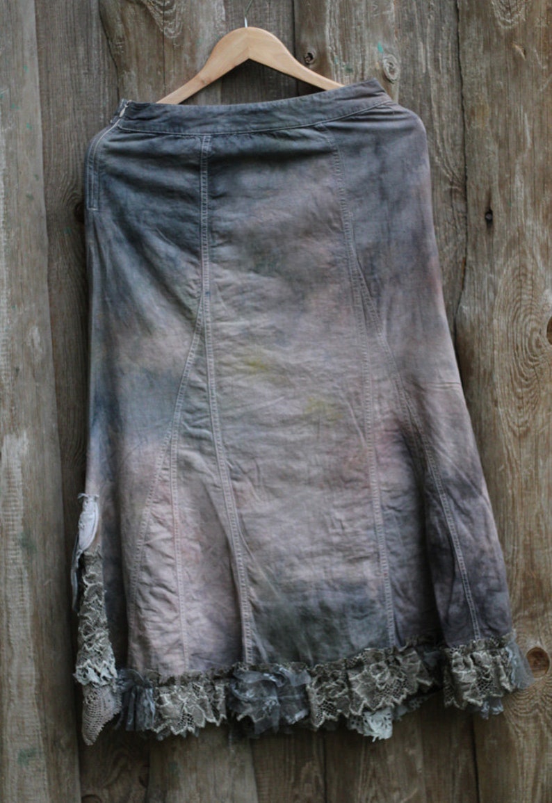 boho romantic skirt Barocco antique gray shades, with layered vintage laces, with silk roses gypsy hippy skirt, recycled textiles image 8
