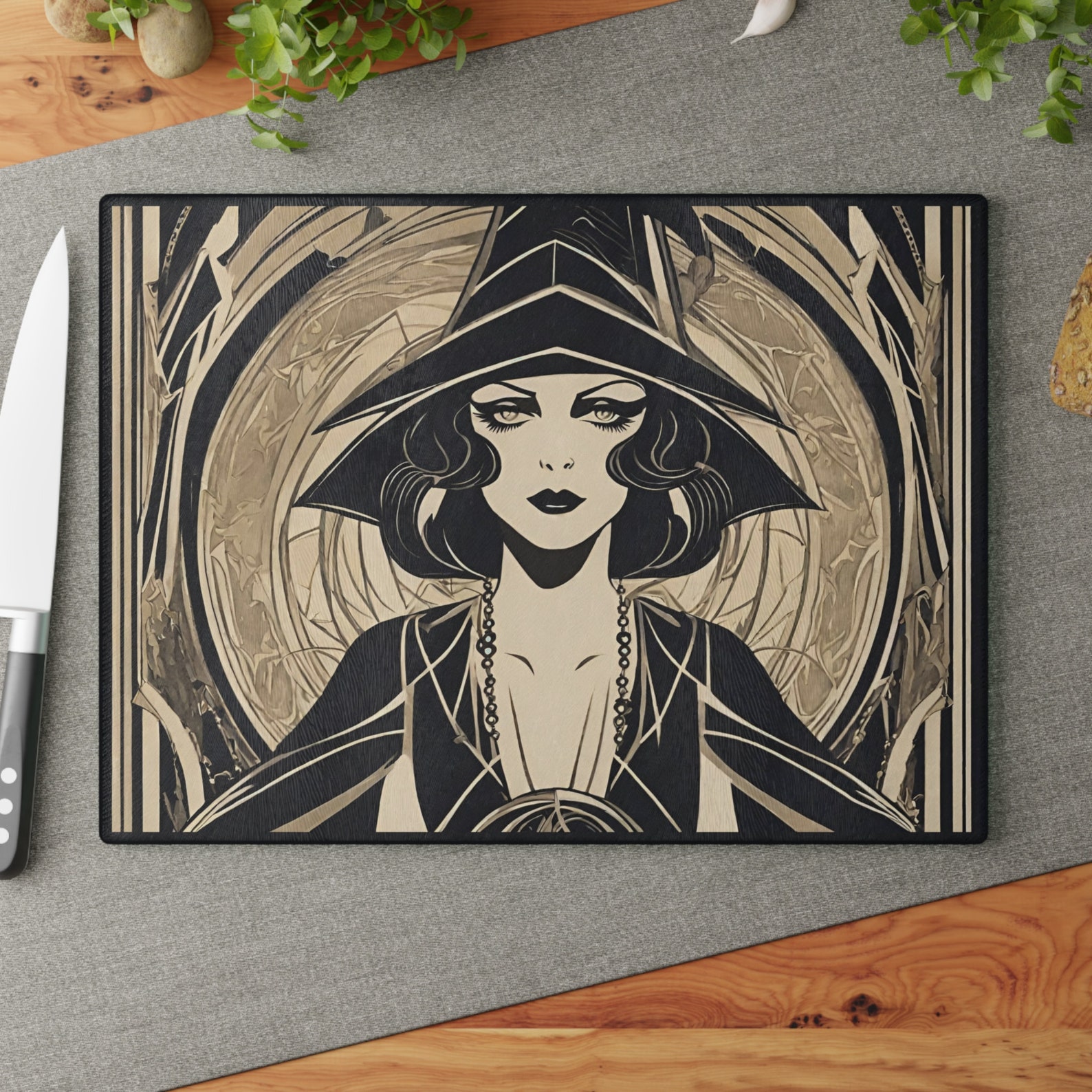 Art Deco Witch Glass Cutting Board Halloween Kitchen Decorations Fall ...