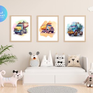 Printable Wall Art | Nursery | Kids Room | Playroom | Wall Decor | Watercolor Trucks | Digital Wall Art | Instant Download | Truck Set 2