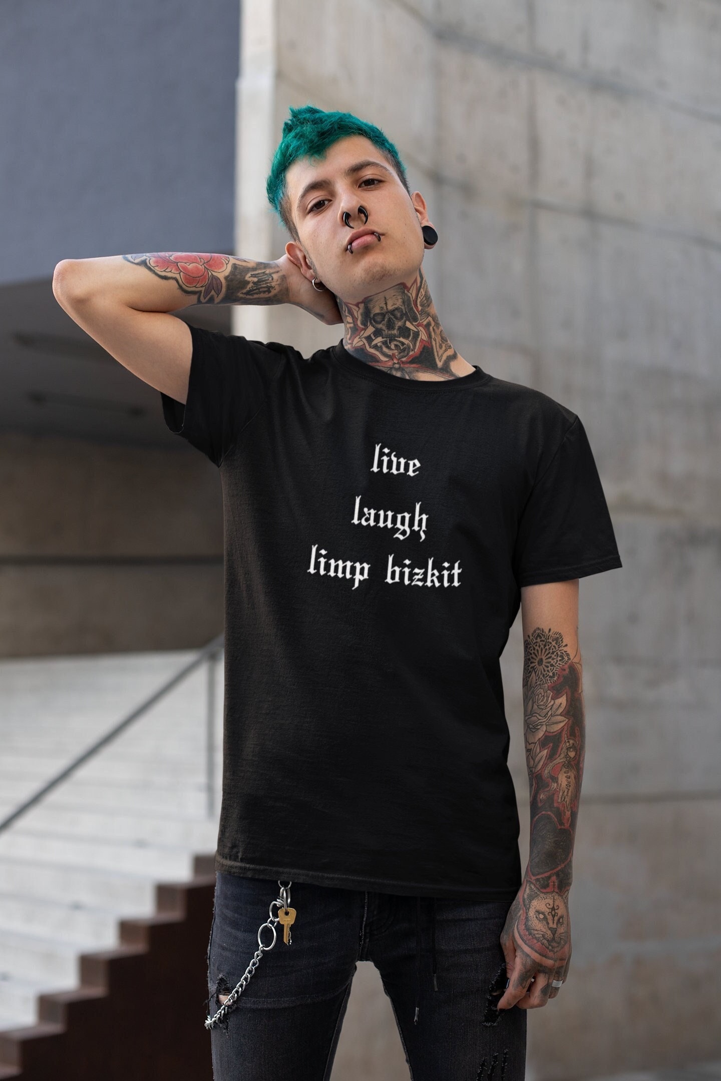 Live Laugh Limp Bizkit Graphic Tee Nu Metal Fred Durst Slogan T 