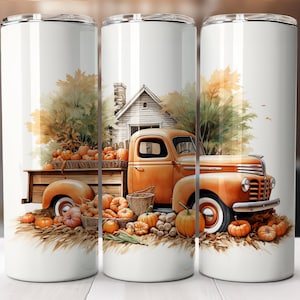 Antique Truck and Pumpkins Fall Scene Sublimation Design WRAP - Farmhouse Background PNG for T-Shirts, and More, Digital Download 2