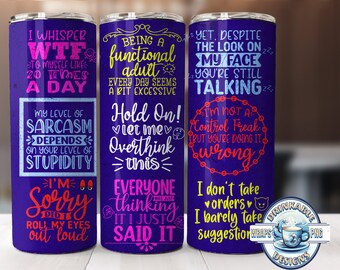 Sarkastische Becher wickeln, 20 Unzen dünne Becher Sublimation Designs Becher PNG Datei digitaler Download, sarkastische Zitate, lustige Becher