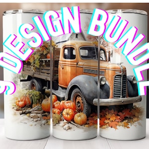 Truck Tumbler wrap, Fall sublimation PNG, Custom Fall Tractor Custom Tumbler Design, Truck, Pumpkins and old farmhouse sublimation design