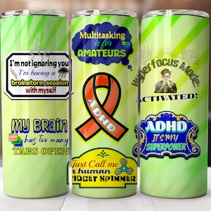 ADHD Awareness Tumbler wrap Bundle (3), Sublimation Designs,  20 oz Tumbler PNG File, Digital Download, Sarcastic Quotes, Funny Tumbler