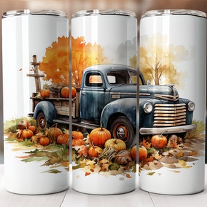 Antique Truck and Pumpkins Fall Scene Sublimation Design WRAP - Farmhouse Background PNG for T-Shirts, and More, Digital Download 1