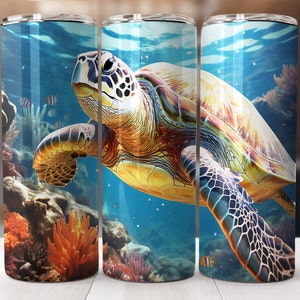 SEA TURTLE Tumbler Bündel (4), Sublimationsdesign, gerader Tumbler Wrap PNG, Grafikdruck, sofortiger digitaler Download, 3D Wildlife Wrap