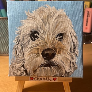 Small ACRYLIC pet painting on canvas with easel