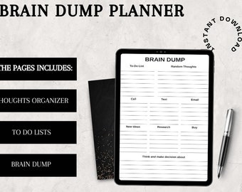 Brain Dump Planner, Brain Organizer Planner, To Do List, New Ideas List, Thought Journal, Productivity Planner, Goal Planner, Daily Planner