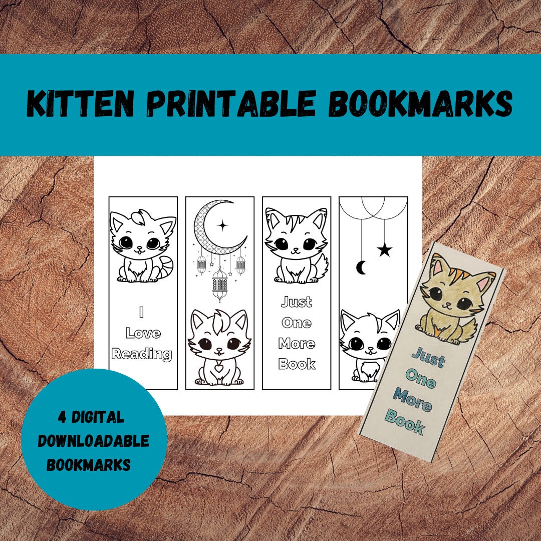Coloring Printable Bookmarks, Adorable Cats and Books, Kids and Adult