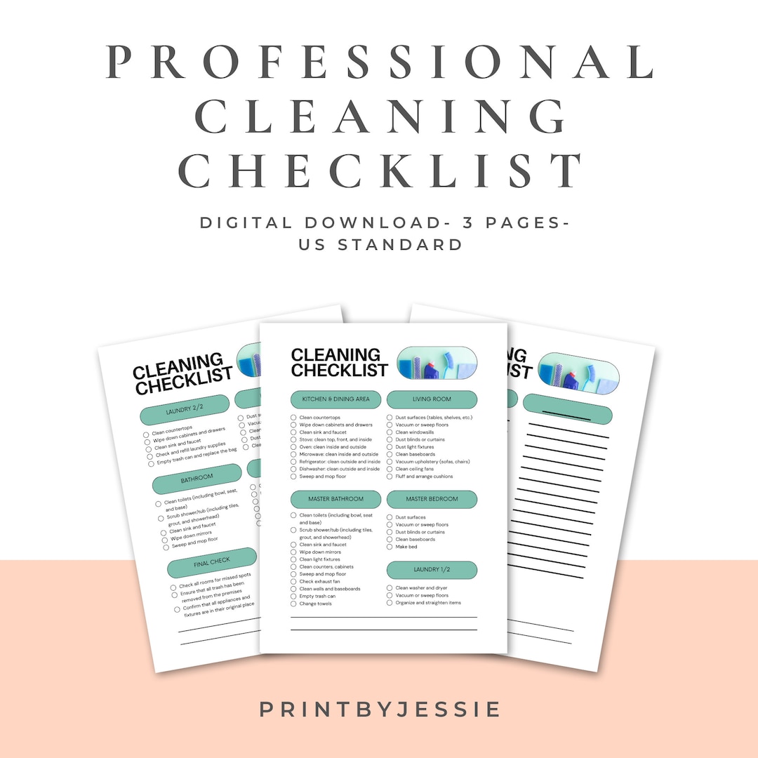 Professional Business Cleaning Checklist Master Cleaning Etsy