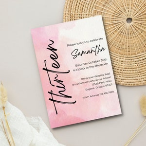 13th Birthday Invitation, Teen Girl Birthday Invite, Pink Birthday Invite, Thirteenth Birthday Invite, Editable, Instant Download, Canva