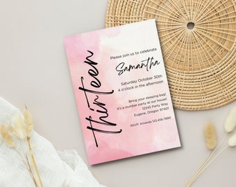 13th Birthday Invitation, Teen Girl Birthday Invite, Pink Birthday Invite, Thirteenth Birthday Invite, Editable, Instant Download, Canva