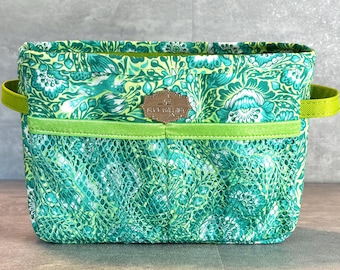 Purse Organizer with slip pockets, zipper compartment, pleated pocket, and mesh pocket