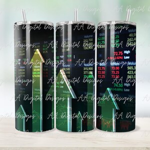 Dia de negociação Ações de negociação Gráfico de velas Urso Touro 20 onças Envoltório para copo fino Copo para bebidas Design de sublimação Download de arquivo digital