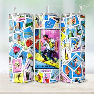 El Borracho #25 Loteria Mexico Game Card Background 20 uncji Wrap dla Skinny Tumbler Drinkware Cup Sublimacja Projekt Cyfrowy Plik Do Pobrania