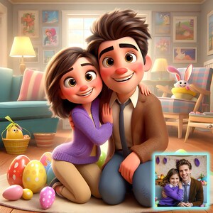 Happy Easter Cartoon Portrait from Your Photo, Custom Artwork – Personalized Digital Art, Unique Gift for Him & Her, Funny Cartoon Drawing