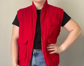 vintage red winter corduroy zip-up vest