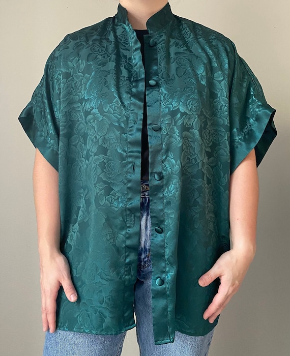 vintage dark green floral pajama/kimono top