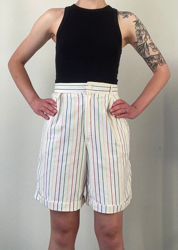 vintage 90s high-waisted white shorts w/ rainbow s
