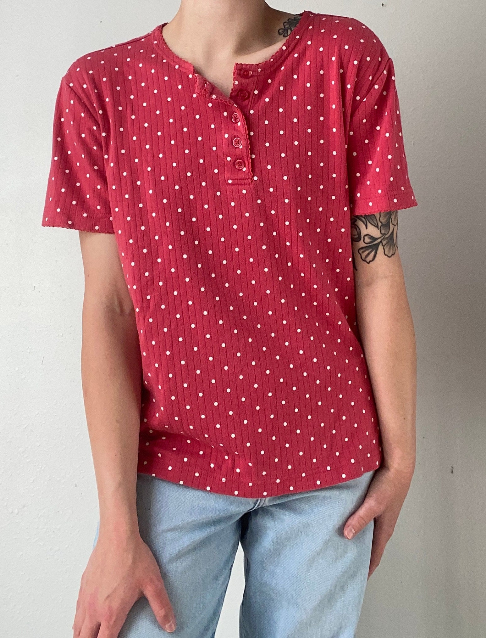 pink/white henley shirt